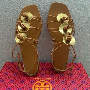 Tory Burch ARTISANAL KNOT SANDALS 
Tan with gold accents
New in box
No dust bag